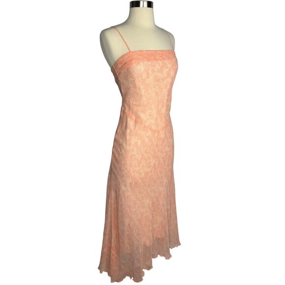 VTG Casual Corner Peach Swirl Dropped Waist Silk Midi Dress Whimsy Fairy Size 2‎ - Picture 9 of 9